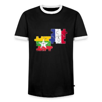 Myanmar France Vintage Flag Myanmare - Men's Ringer Shirt - black/white - Front - AI Model Female 172 light (172cm) & AI Model Male 178 light (178cm)