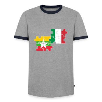 Myanmar Italy Flag Italian Myanmare - Men's Ringer Shirt - grey/navy  - Front - AI Model Female 172 light (172cm) & AI Model Male 178 light (178cm)