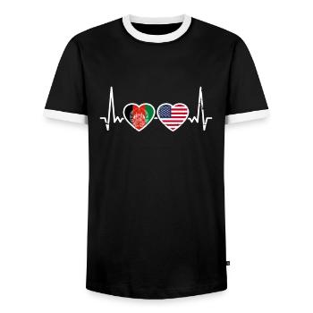 Afghanistan USA Heartbeat Flag Afghan - Men's Ringer Shirt - black/white - Front - AI Model Female 172 light (172cm) & AI Model Male 178 light (178cm)