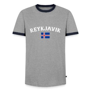 Reykjavík Drapeau islandais - T-shirt contrasté Homme - gris/marine  - Devant - AI Model Female 172 light (172cm) & AI Model Male 178 light (178cm)
