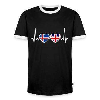 Islande Royaume-Uni Heartbeat Flag Islandais britannique - T-shirt contrasté Homme - noir/blanc - Devant - AI Model Female 172 light (172cm) & AI Model Male 178 light (178cm)
