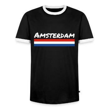 Amsterdam Pays-Bas Drapeau néerlandais - T-shirt contrasté Homme - noir/blanc - Devant - AI Model Female 172 light (172cm) & AI Model Male 178 light (178cm)