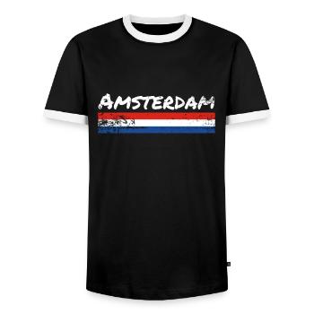 Amsterdam Netherlands Vintage Flag - Men's Ringer Shirt - black/white - Front - AI Model Female 172 light (172cm) & AI Model Male 178 light (178cm)