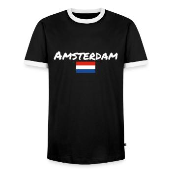 Amsterdam Pays-Bas Drapeau néerlandais - T-shirt contrasté Homme - noir/blanc - Devant - AI Model Female 172 light (172cm) & AI Model Male 178 light (178cm)