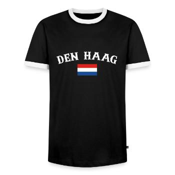 La Haye Pays-Bas Drapeau néerlandais - T-shirt contrasté Homme - noir/blanc - Devant - AI Model Female 172 light (172cm) & AI Model Male 178 light (178cm)