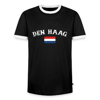 La Haye Pays-Bas Vintage Dutch Flag - T-shirt contrasté Homme - noir/blanc - Devant - AI Model Female 172 light (172cm) & AI Model Male 178 light (178cm)