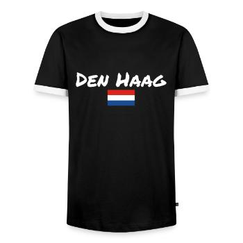 La Haye Pays-Bas Drapeau néerlandais - T-shirt contrasté Homme - noir/blanc - Devant - AI Model Female 172 light (172cm) & AI Model Male 178 light (178cm)