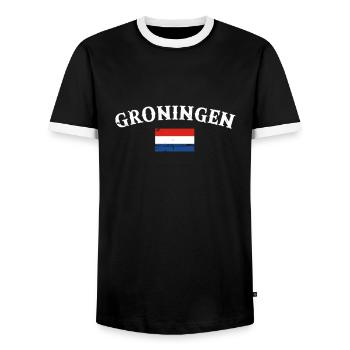 Groningen Niederlande Vintage Flagge - Männer Kontrast-T-Shirt - Schwarz/Weiß - Vorne - AI Model Female 172 light (172cm) & AI Model Male 178 light (178cm)