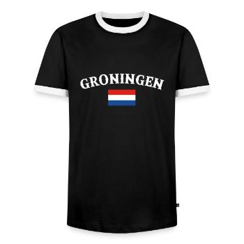 Groningue Pays-Bas Drapeau néerlandais - T-shirt contrasté Homme - noir/blanc - Devant - AI Model Female 172 light (172cm) & AI Model Male 178 light (178cm)