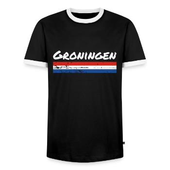Groningue Pays-Bas Drapeau néerlandais - T-shirt contrasté Homme - noir/blanc - Devant - AI Model Female 172 light (172cm) & AI Model Male 178 light (178cm)