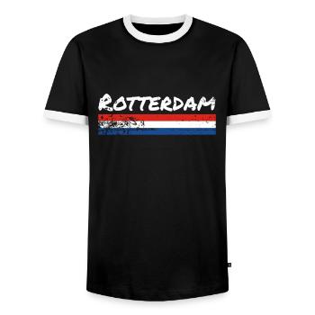 Rotterdam, Netherlands, Dutch flag - Men's Ringer Shirt - black/white - Front - AI Model Female 172 light (172cm) & AI Model Male 178 light (178cm)