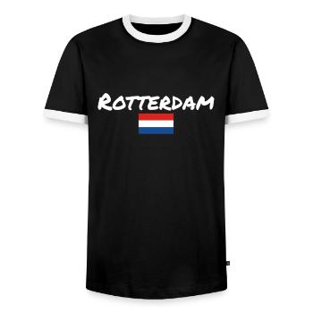 Rotterdam, Netherlands, Dutch flag - Men's Ringer Shirt - black/white - Front - AI Model Female 172 light (172cm) & AI Model Male 178 light (178cm)