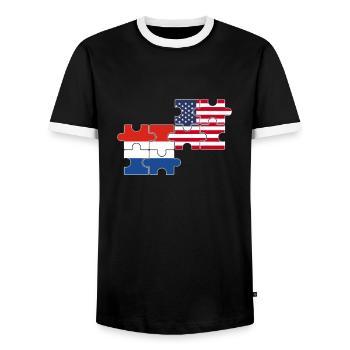 Pays-Bas Drapeau des États-Unis Néerlandais américain - T-shirt contrasté Homme - noir/blanc - Devant - AI Model Female 172 light (172cm) & AI Model Male 178 light (178cm)
