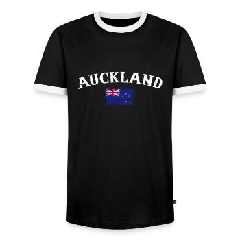 Auckland Vintage New Zealand Flag New Zealand - Men's Ringer Shirt - black/white - Front - AI Model Female 172 light (172cm) & AI Model Male 178 light (178cm)