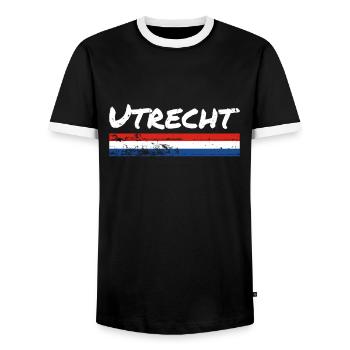 Utrecht Netherlands Vintage Dutch Flag - Men's Ringer Shirt - black/white - Front - AI Model Female 172 light (172cm) & AI Model Male 178 light (178cm)