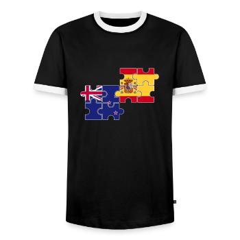New Zealand Spain Flag New Zealand - Men's Ringer Shirt - black/white - Front - AI Model Female 172 light (172cm) & AI Model Male 178 light (178cm)