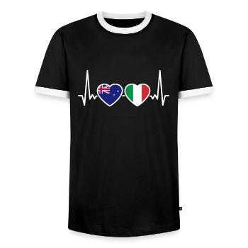 Neuseeland Italien Herzschlag Flagge Neuseeländer - Männer Kontrast-T-Shirt - Schwarz/Weiß - Vorne - AI Model Female 172 light (172cm) & AI Model Male 178 light (178cm)