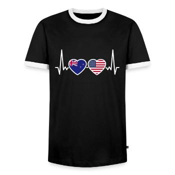 Neuseeland USA Herzschlag Flagge Neuseeländer - Männer Kontrast-T-Shirt - Schwarz/Weiß - Vorne - AI Model Female 172 light (172cm) & AI Model Male 178 light (178cm)
