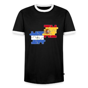 Nicaragua Spain Flag Spanish Nicaraguans - Men's Ringer Shirt - black/white - Front - AI Model Female 172 light (172cm) & AI Model Male 178 light (178cm)