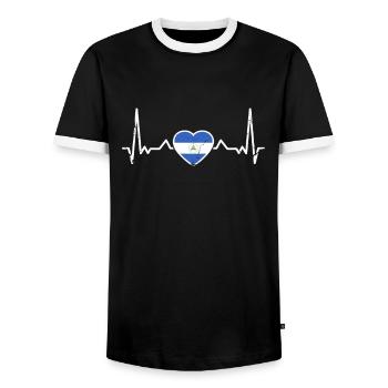 Nicaragua Vintage Heartbeat Flag Nicaraguan - Men's Ringer Shirt - black/white - Front - AI Model Female 172 light (172cm) & AI Model Male 178 light (178cm)