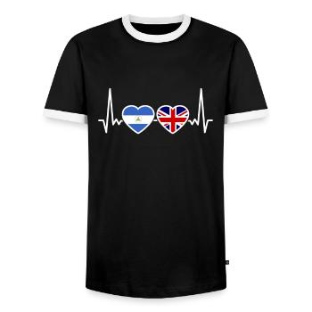 Nicaragua UK Heartbeat Flag Nicaraguan - Men's Ringer Shirt - black/white - Front - AI Model Female 172 light (172cm) & AI Model Male 178 light (178cm)