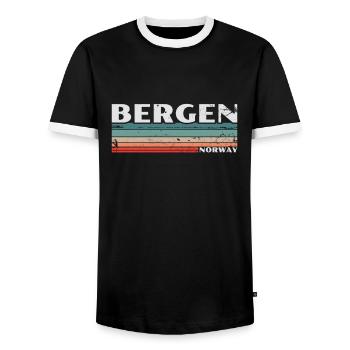 Bergen Norway Retro Vintage Norway Norwegian - Men's Ringer Shirt - black/white - Front - AI Model Female 172 light (172cm) & AI Model Male 178 light (178cm)
