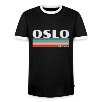 Oslo Norvège Rétro Norvège Norvégien Norvégien - T-shirt contrasté Homme - noir/blanc - Devant - AI Model Female 172 light (172cm) & AI Model Male 178 light (178cm)