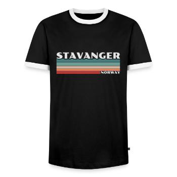 Stavanger, Norway, Retro, Norway, Norwegian - Men's Ringer Shirt - black/white - Front - AI Model Female 172 light (172cm) & AI Model Male 178 light (178cm)