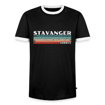 Stavanger Norway Retro Vintage Norway Norwegian - Men's Ringer Shirt - black/white - Front - AI Model Female 172 light (172cm) & AI Model Male 178 light (178cm)
