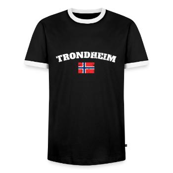 Trondheim Vintage Norway Norwegian Flag - Men's Ringer Shirt - black/white - Front - AI Model Female 172 light (172cm) & AI Model Male 178 light (178cm)