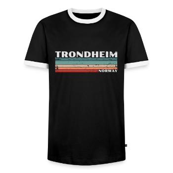 Trondheim Norway Retro Vintage Norwegen - Men's Ringer Shirt - black/white - Front - AI Model Female 172 light (172cm) & AI Model Male 178 light (178cm)