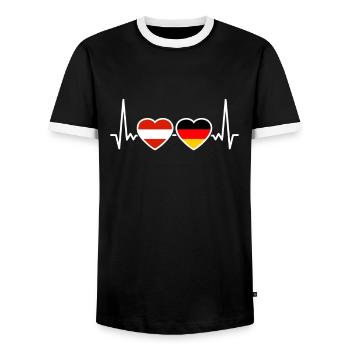 Austria Germany Heartbeat Flag - Men's Ringer Shirt - black/white - Front - AI Model Female 172 light (172cm) & AI Model Male 178 light (178cm)