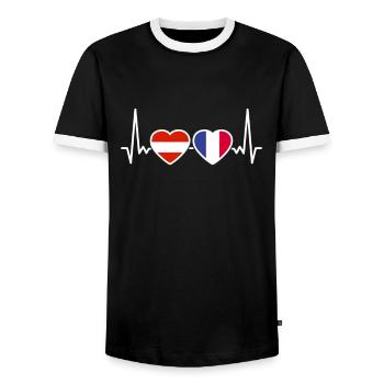 Austria France Heartbeat Flag - Men's Ringer Shirt - black/white - Front - AI Model Female 172 light (172cm) & AI Model Male 178 light (178cm)