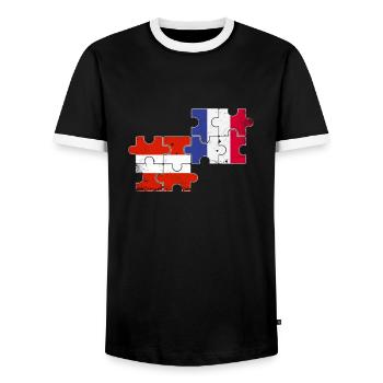 Austria France Vintage Flag Austrian - Men's Ringer Shirt - black/white - Front - AI Model Female 172 light (172cm) & AI Model Male 178 light (178cm)