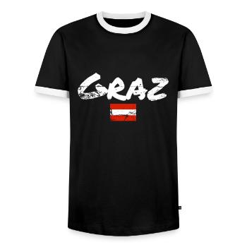 Graz Austria Vintage Austrian Flag - Men's Ringer Shirt - black/white - Front - AI Model Female 172 light (172cm) & AI Model Male 178 light (178cm)