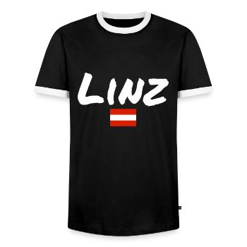 Linz, Austria, Flag, Austria, Austria - Men's Ringer Shirt - black/white - Front - AI Model Female 172 light (172cm) & AI Model Male 178 light (178cm)