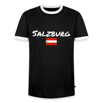 Salzburg, Austria, Vintage Austrian Flag - Men's Ringer Shirt - black/white - Front - AI Model Female 172 light (172cm) & AI Model Male 178 light (178cm)