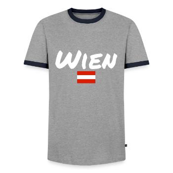 Vienna, Austria, Flag, Austria, Austria - Men's Ringer Shirt - grey/navy  - Front - AI Model Female 172 light (172cm) & AI Model Male 178 light (178cm)