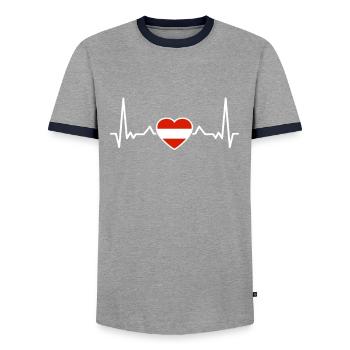 Austria Heartbeat Flag Austrian - Men's Ringer Shirt - grey/navy  - Front - AI Model Female 172 light (172cm) & AI Model Male 178 light (178cm)