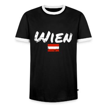 Wien Österreich Vintage Österreichische Flagge - Männer Kontrast-T-Shirt - Schwarz/Weiß - Vorne - AI Model Female 172 light (172cm) & AI Model Male 178 light (178cm)