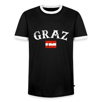 Graz Austria Vintage Flag Austrian - Men's Ringer Shirt - black/white - Front - AI Model Female 172 light (172cm) & AI Model Male 178 light (178cm)