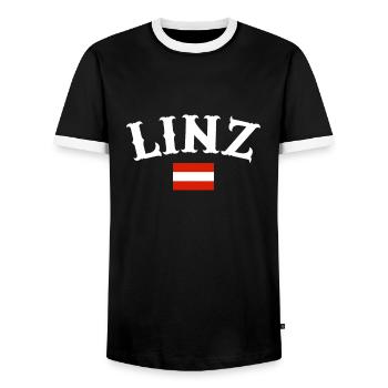 Linz, Austria, Austrian Flag - Men's Ringer Shirt - black/white - Front - AI Model Female 172 light (172cm) & AI Model Male 178 light (178cm)
