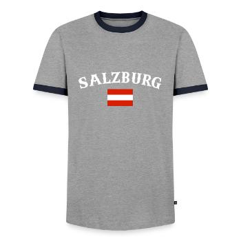 Salzburg, Austria, Austrian Flag - Men's Ringer Shirt - grey/navy  - Front - AI Model Female 172 light (172cm) & AI Model Male 178 light (178cm)