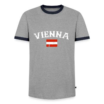 Vienna Austria Vintage Austrian Flag - Men's Ringer Shirt - grey/navy  - Front - AI Model Female 172 light (172cm) & AI Model Male 178 light (178cm)