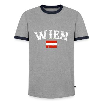 Vienna Austria Vintage Austrian Flag - Men's Ringer Shirt - grey/navy  - Front - AI Model Female 172 light (172cm) & AI Model Male 178 light (178cm)