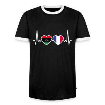 Libya France Heartbeat Flag Libyan - Men's Ringer Shirt - black/white - Front - AI Model Female 172 light (172cm) & AI Model Male 178 light (178cm)