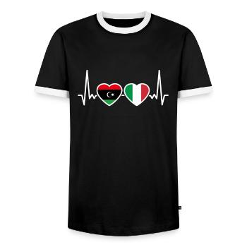 Libya Italy Heartbeat Flag Libyan - Men's Ringer Shirt - black/white - Front - AI Model Female 172 light (172cm) & AI Model Male 178 light (178cm)