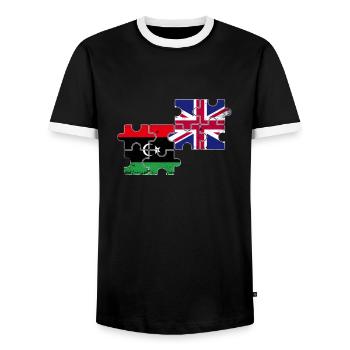 Libya UK Vintage Flag British Libyan - Men's Ringer Shirt - black/white - Front - AI Model Female 172 light (172cm) & AI Model Male 178 light (178cm)
