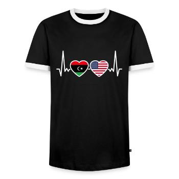 Libya USA Heartbeat Flag American Libyan - Men's Ringer Shirt - black/white - Front - AI Model Female 172 light (172cm) & AI Model Male 178 light (178cm)