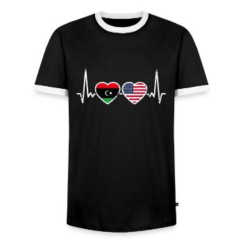 Libya USA Vintage Heartbeat Flag Libyan - Men's Ringer Shirt - black/white - Front - AI Model Female 172 light (172cm) & AI Model Male 178 light (178cm)